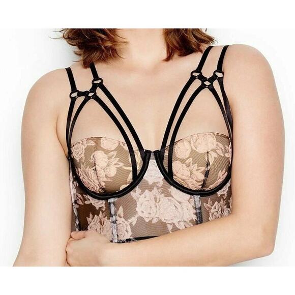 Victoria's Secret Black Lightly Lined Strappy Cage Bustier Longline Bra Size 38D - Picture 1 of 10
